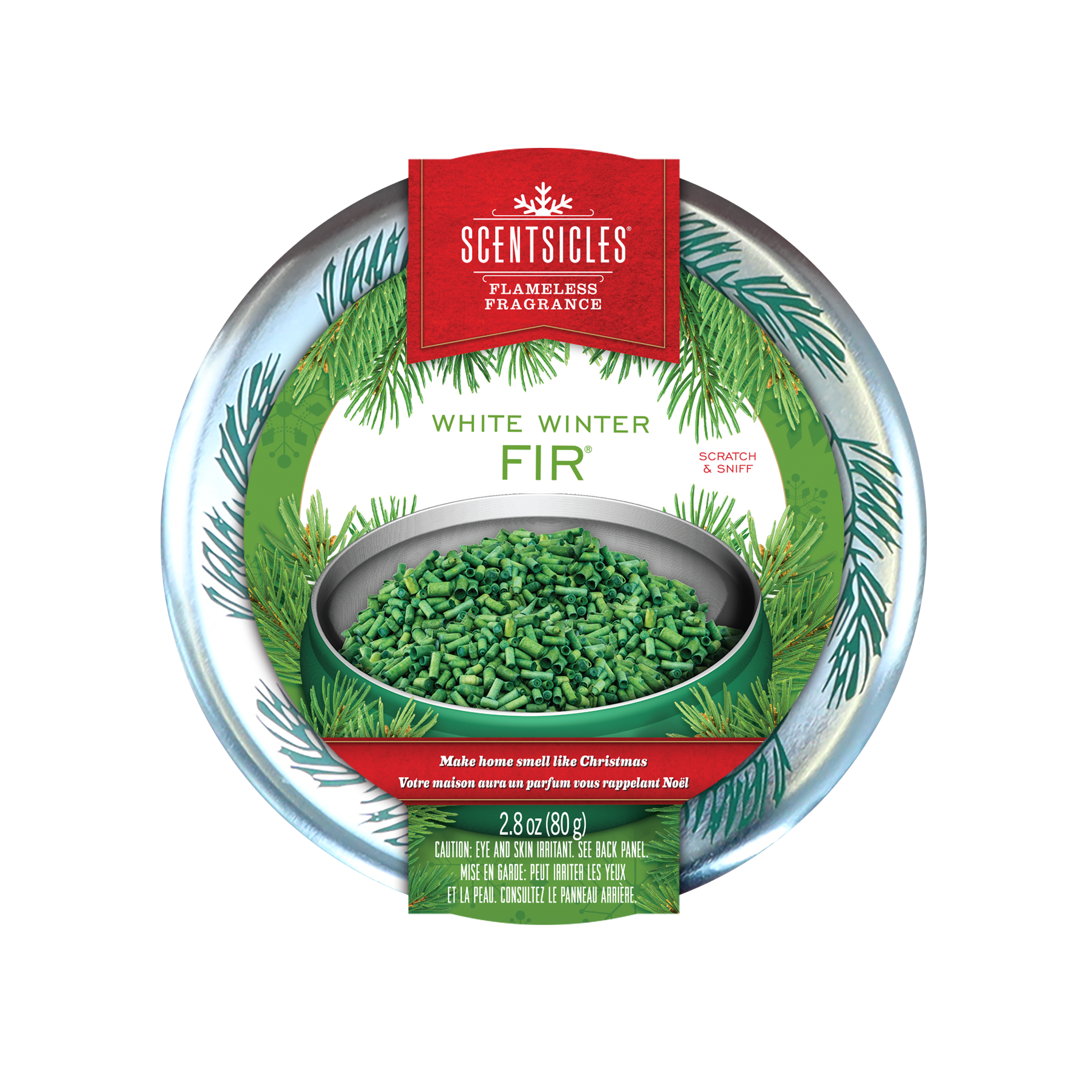 Scentsicles Flameless Fragrance, White Winter Fir, Frangrance-Infused Recyclable Paper Ribbons, Decorative Tin