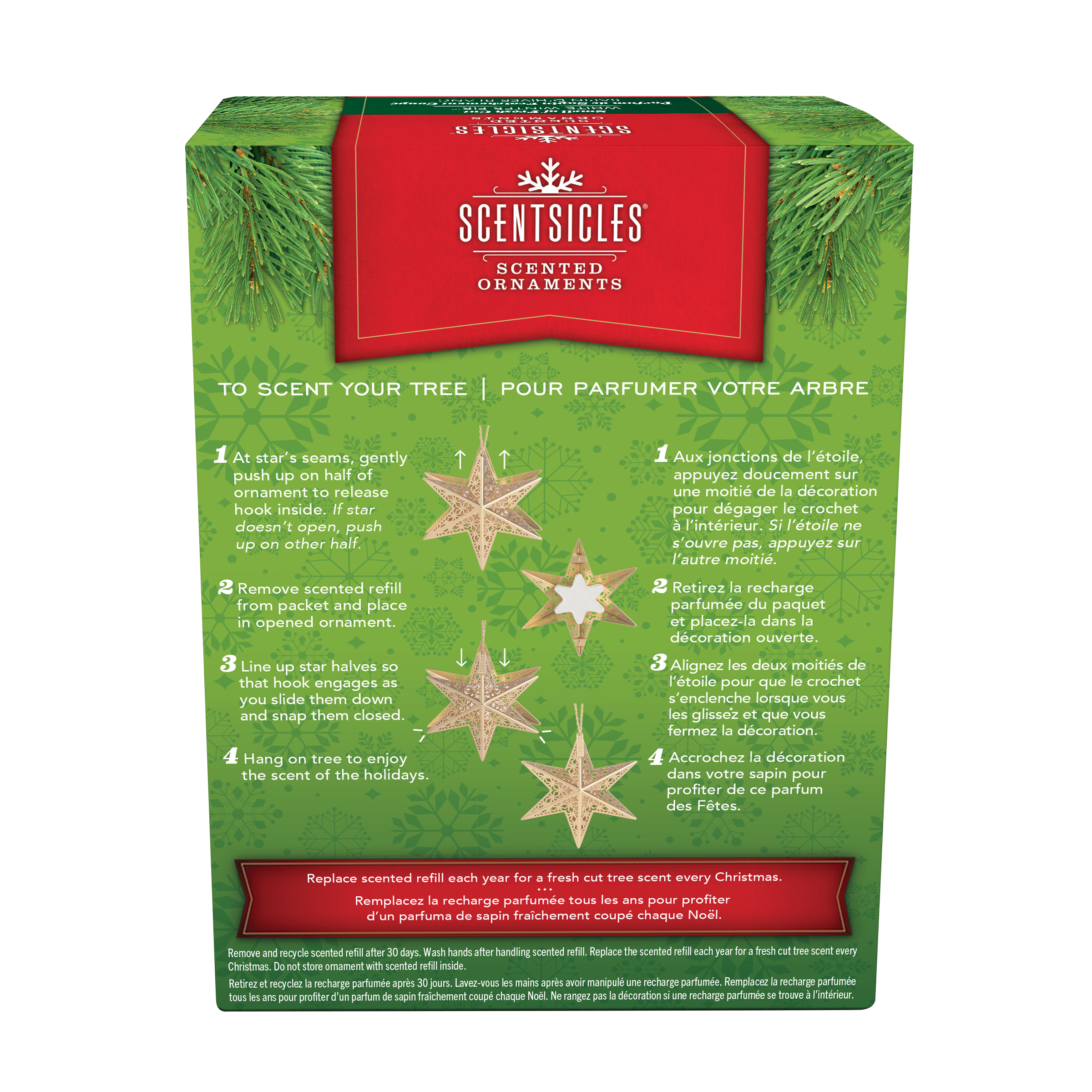 Scentsicles Scented Decorative Ornament, White Winter Fir, Metal Gold Star, Refillable with Star-Shaped Scents, Refills Sold Separately