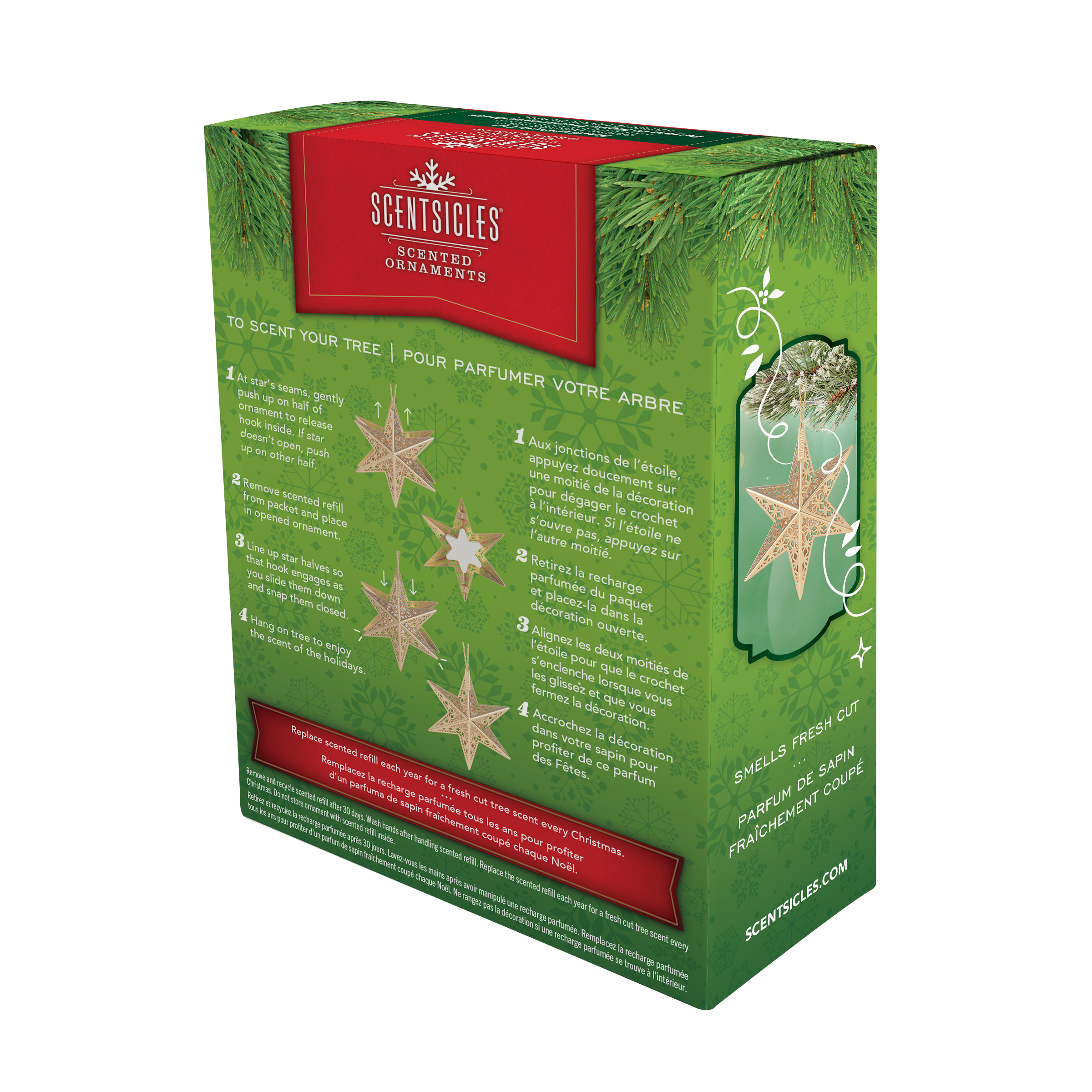 Scentsicles Scented Decorative Ornament, White Winter Fir, Metal Gold Star, Refillable with Star-Shaped Scents, Refills Sold Separately