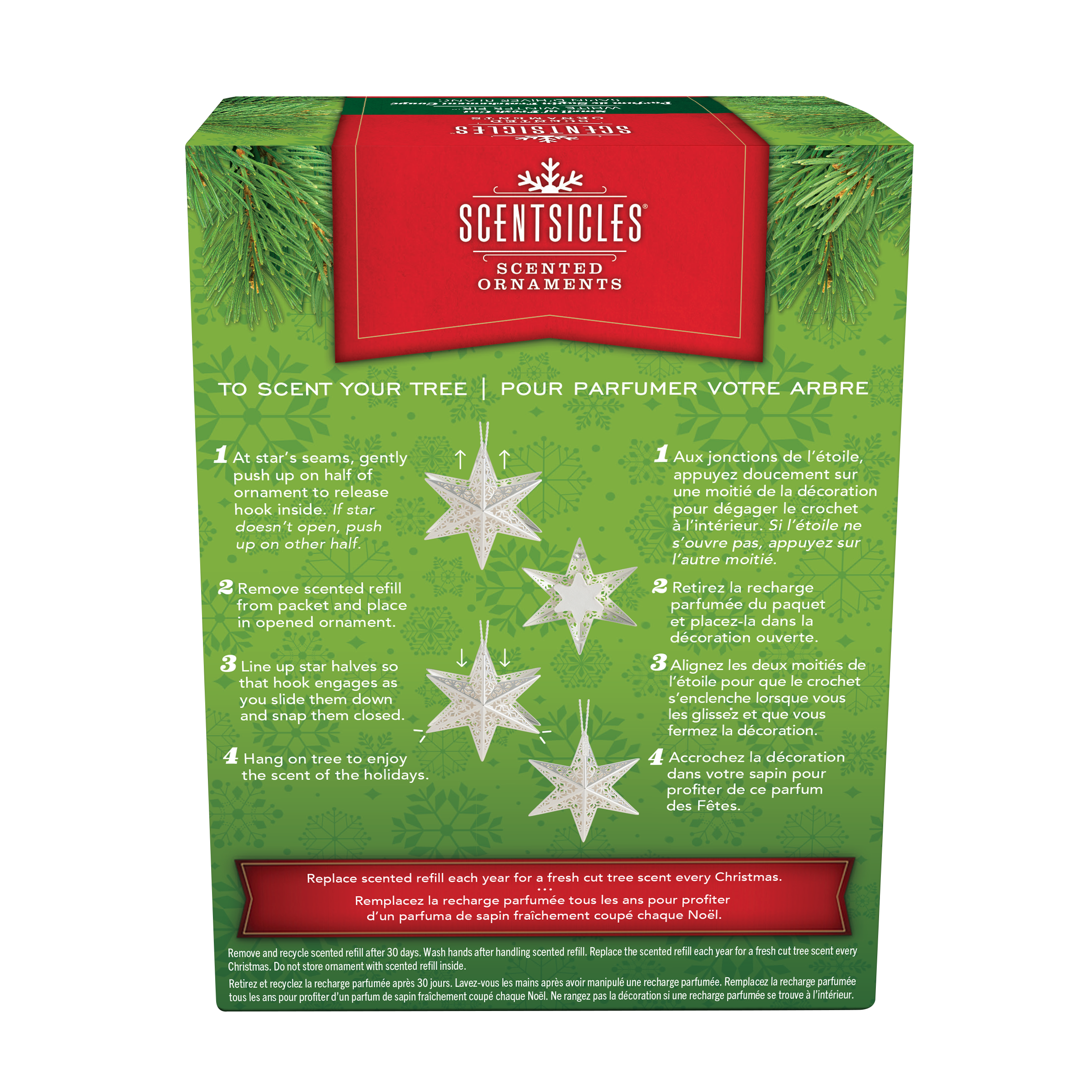 Scentsicles Scented Decorative Ornament, White Winter Fir, Metal White Star, Refillable with Star-Shaped Scents, Refills Sold Separately