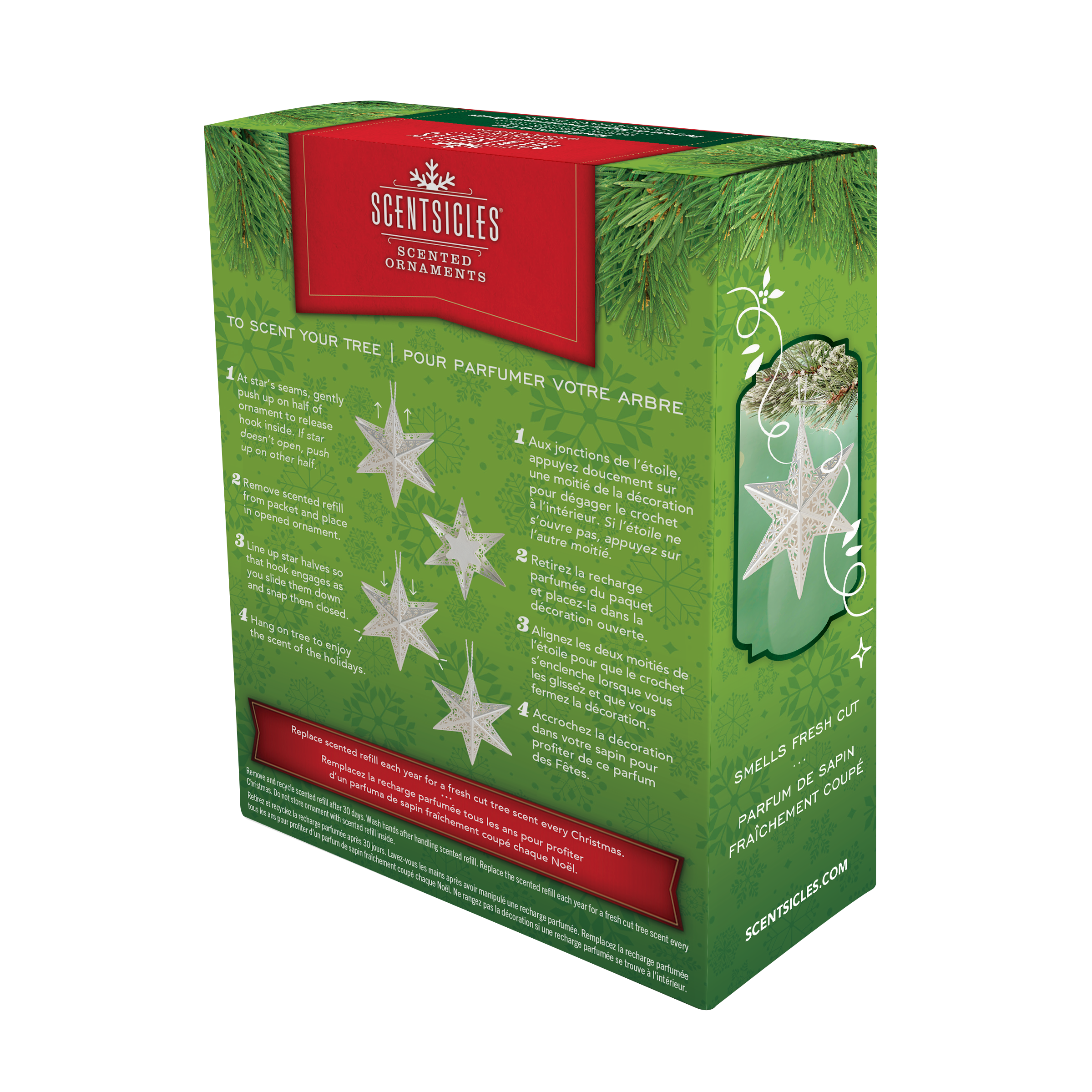Scentsicles Scented Decorative Ornament, White Winter Fir, Metal White Star, Refillable with Star-Shaped Scents, Refills Sold Separately