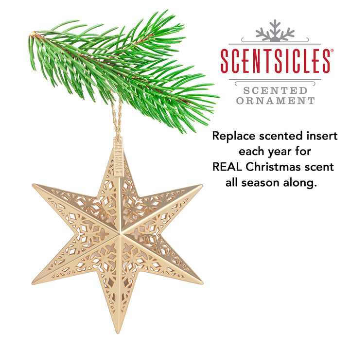 Scented Decorative Ornament, White Winter Fir, Metal Gold Star, Refillable with Star-Shaped Scents, Refills Sold Separately