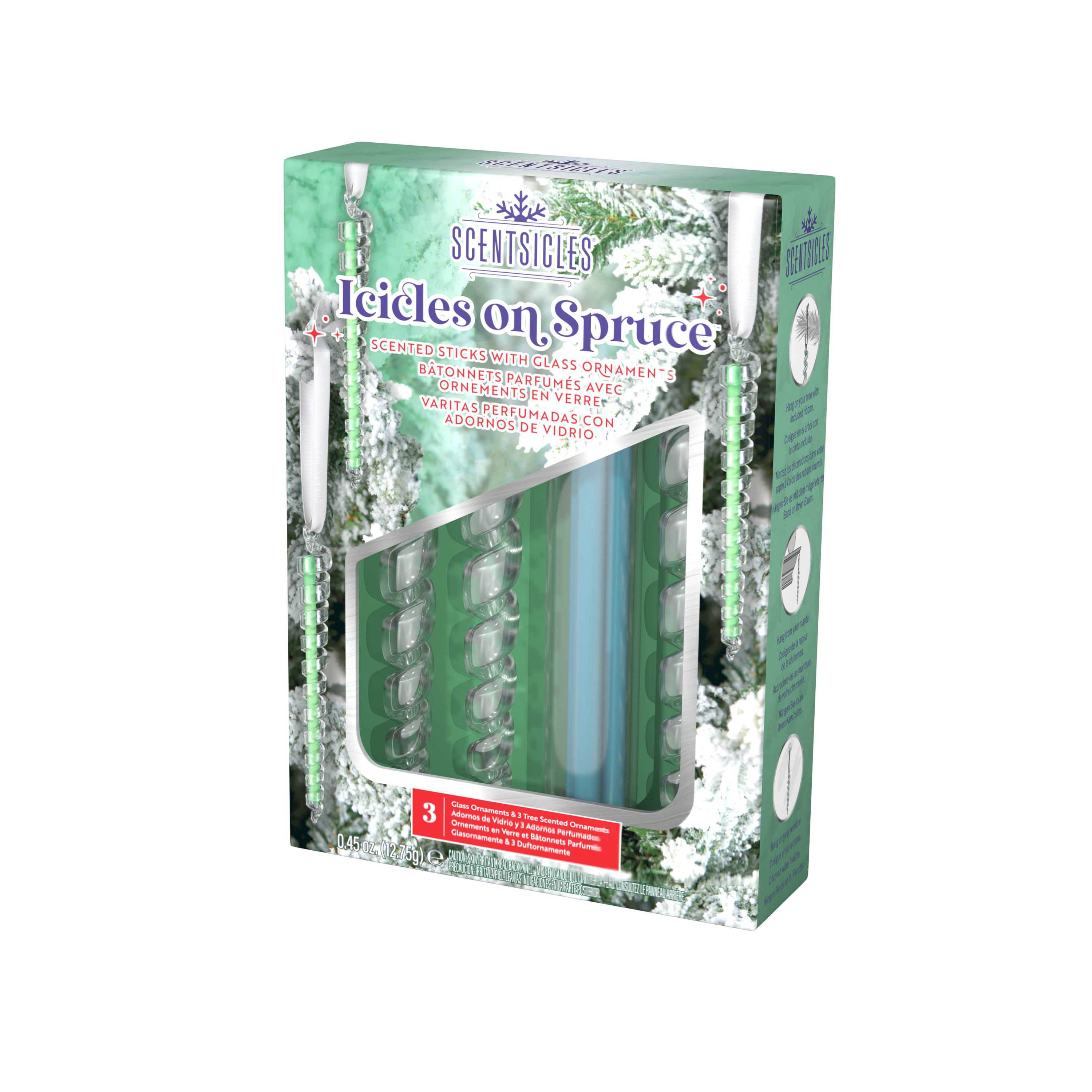 Scentsicles, Glass Ornaments, Icicles On Spruce, Set of 3