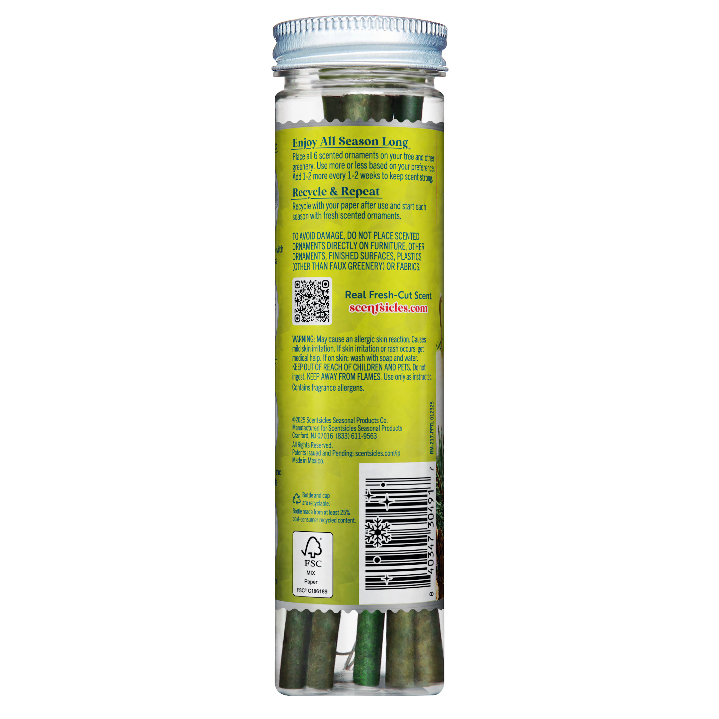 Scentsicles Scented Ornament Sticks, Pear in a Pine Tree, 6ct Bottle