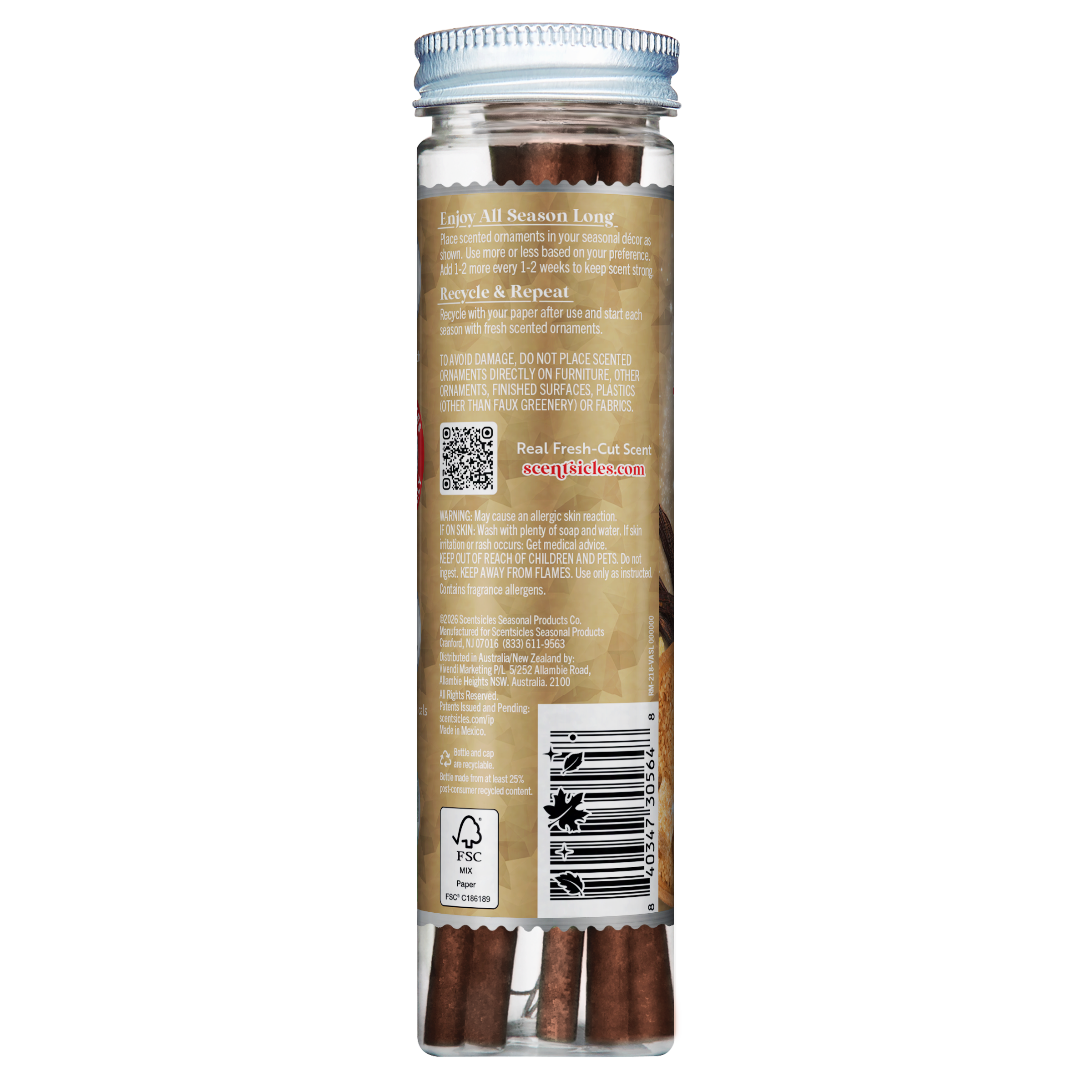 Scentsicles Scented Ornament Sticks, Vanilla & Spice So Nice, 6ct Bottle