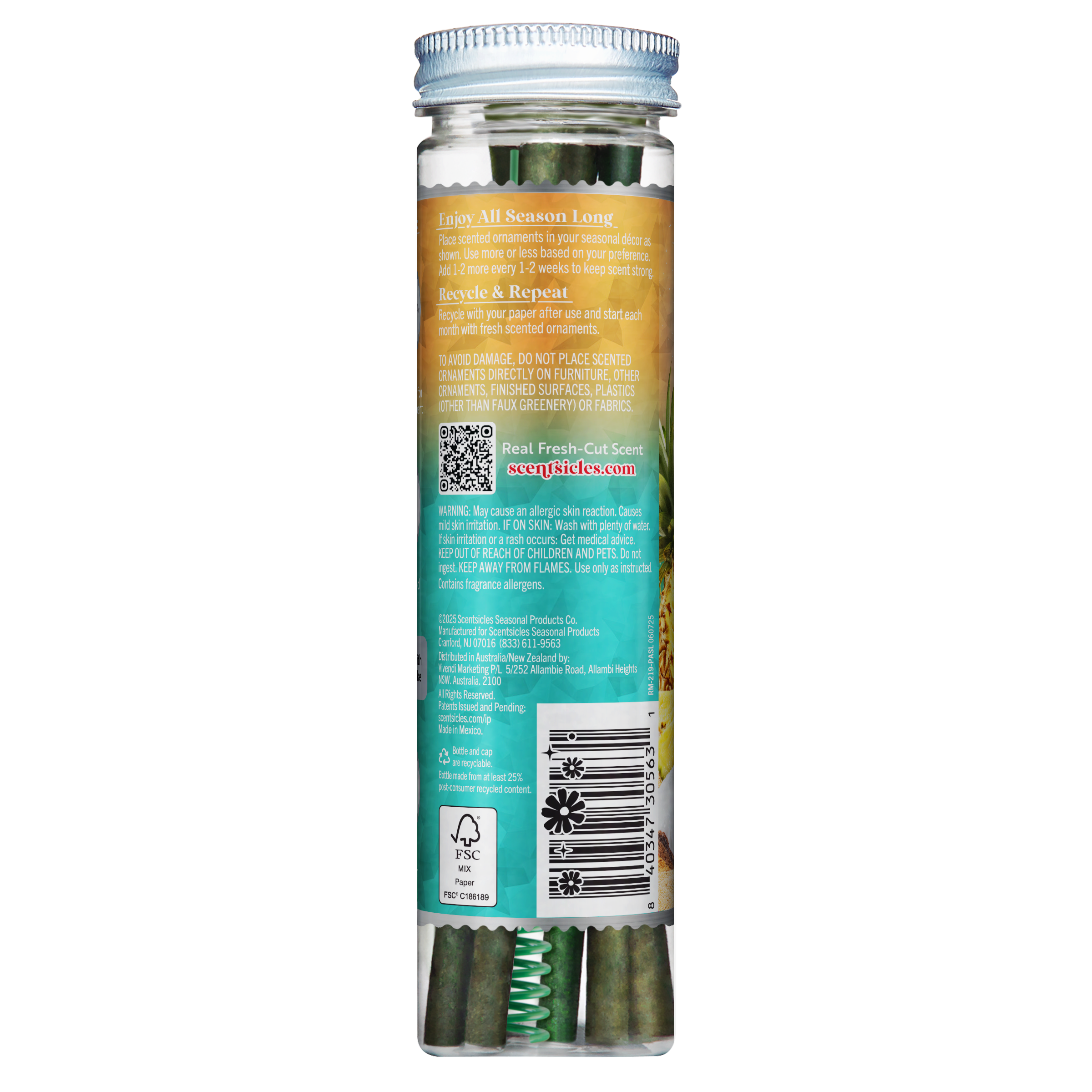 Scentsicles Scented Ornament Sticks, Pineapple Sunset, 6ct Bottle