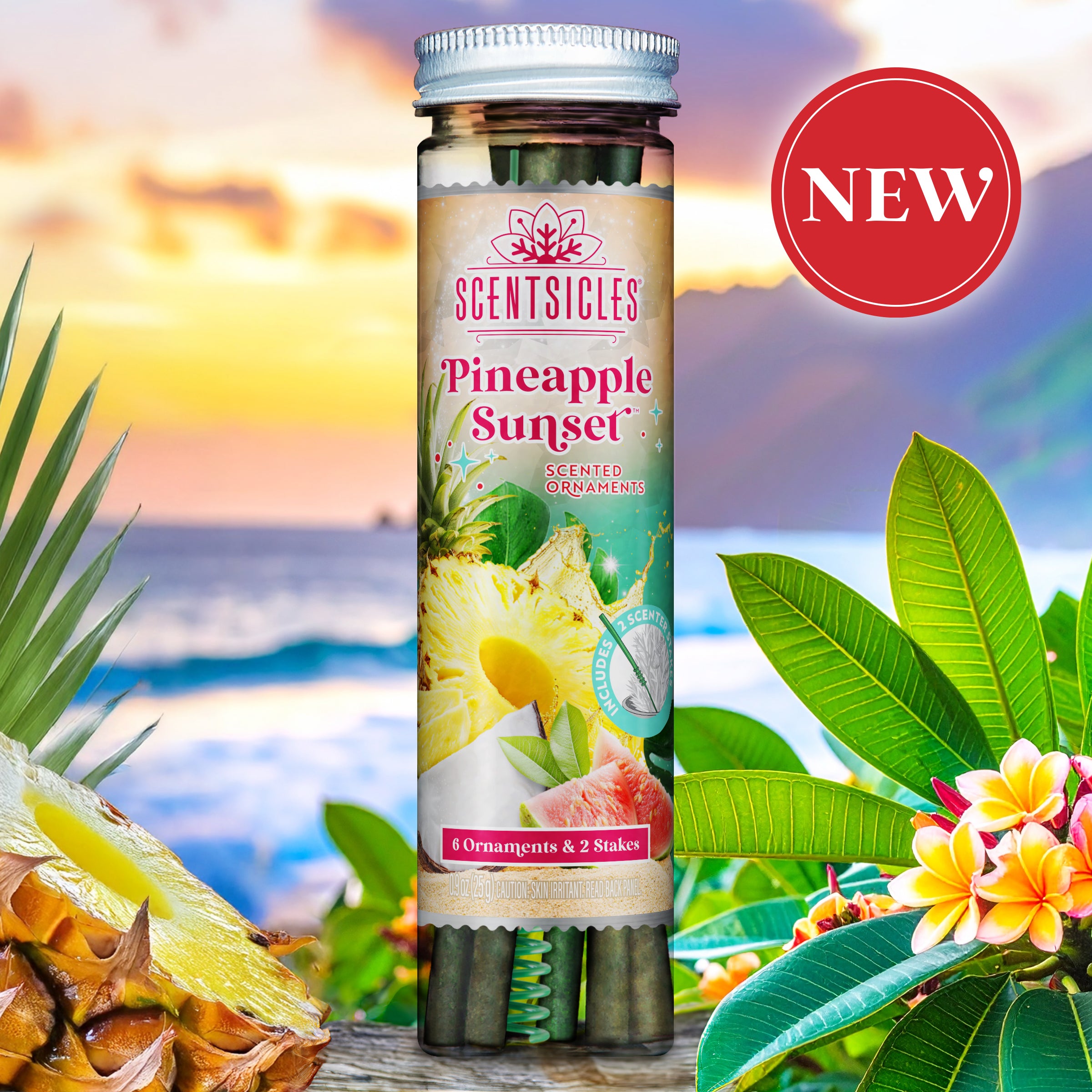 Scentsicles Scented Ornament Sticks, Pineapple Sunset, 6ct Bottle