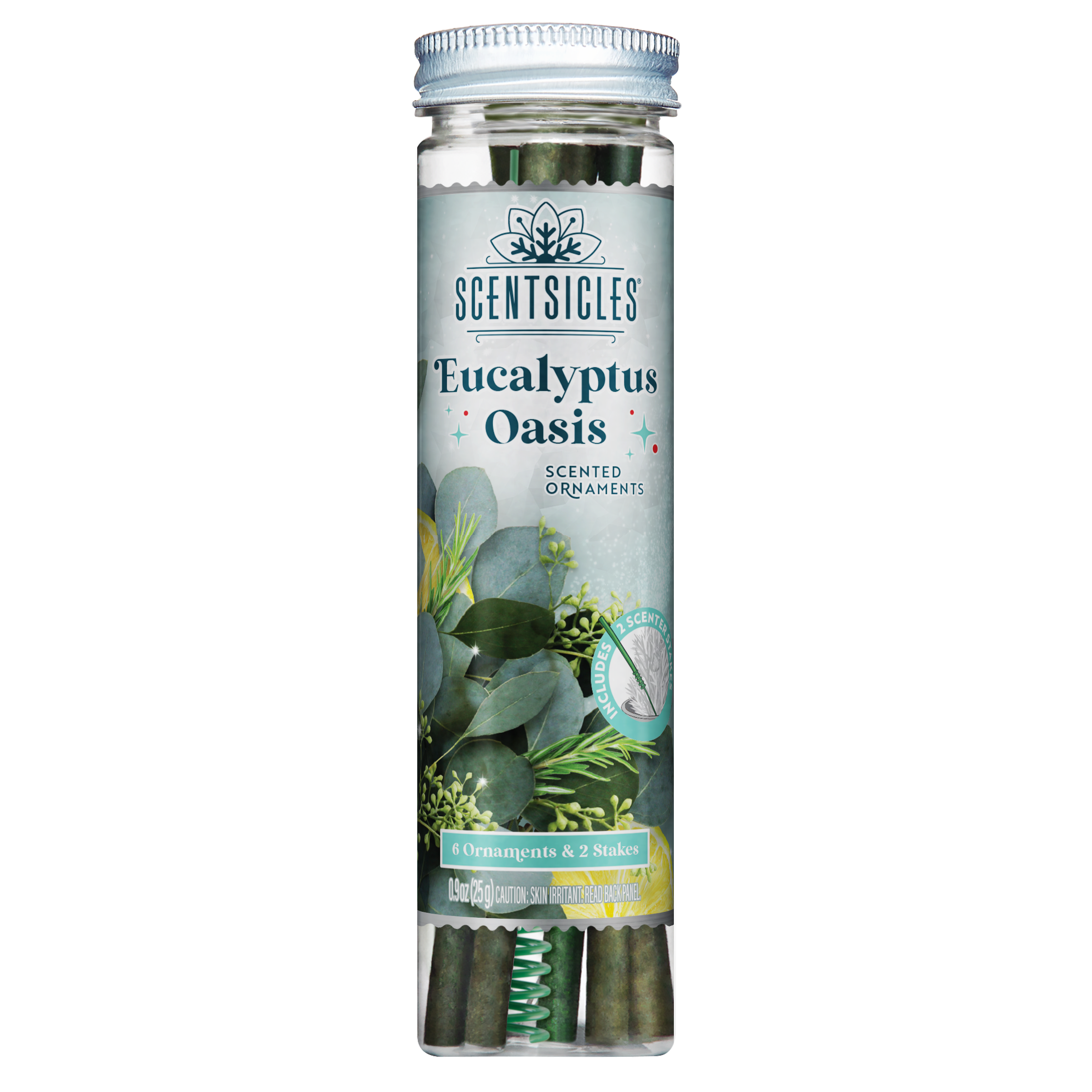 Scentsicles, Scented Ornament Sticks, Eucalyptus Oasis, 6pc Bottle
