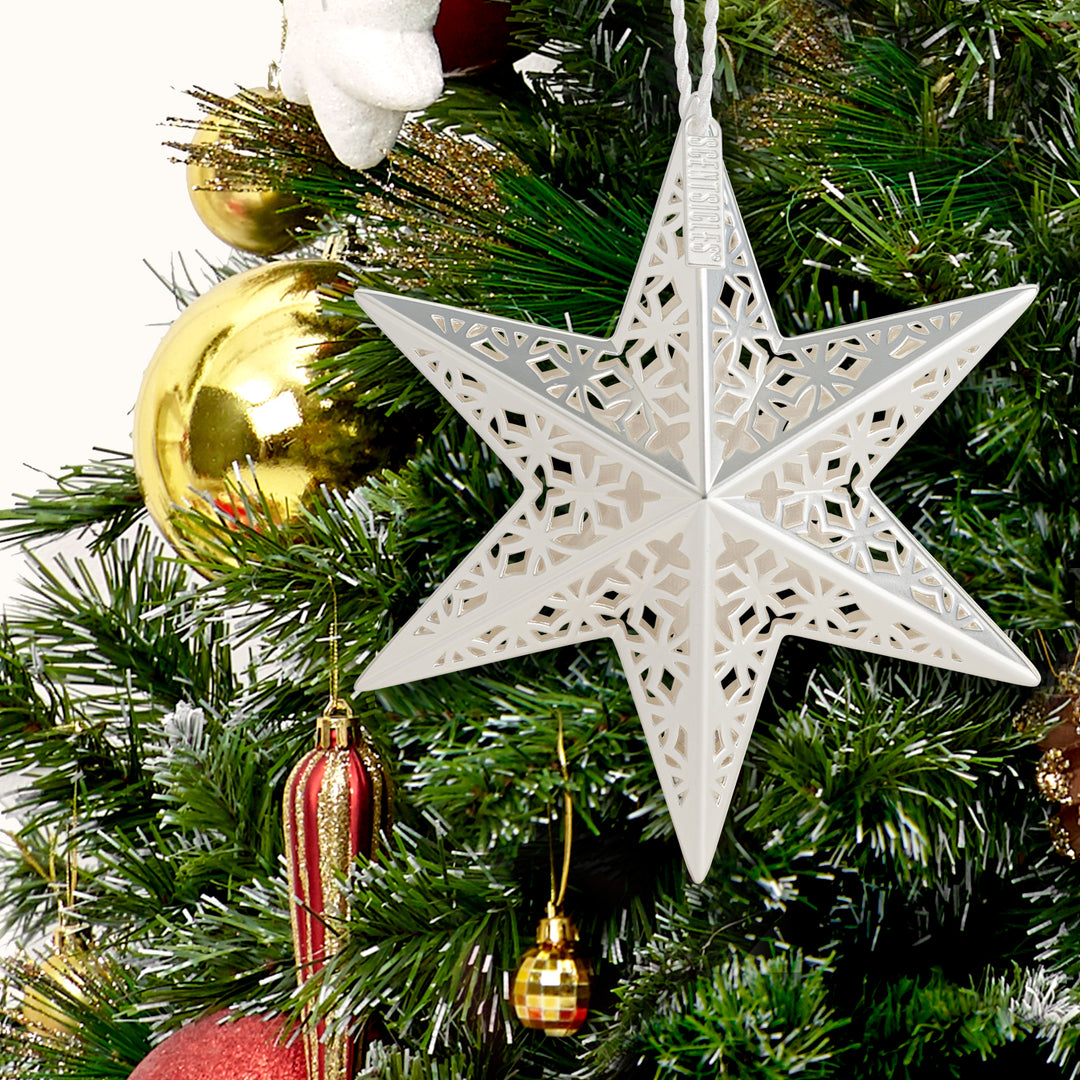 Scented Decorative Ornament, White Winter Fir, Metal White Star, Refillable with Star-Shaped Scents, Refills Sold Separately