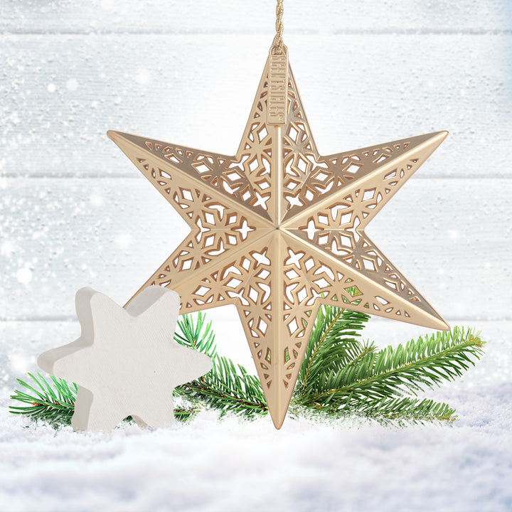 Scented Decorative Ornament, White Winter Fir, Metal Gold Star, Refillable with Star-Shaped Scents, Refills Sold Separately