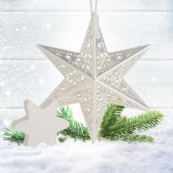 Scented Decorative Ornament, White Winter Fir, Metal White Star, Refillable with Star-Shaped Scents, Refills Sold Separately