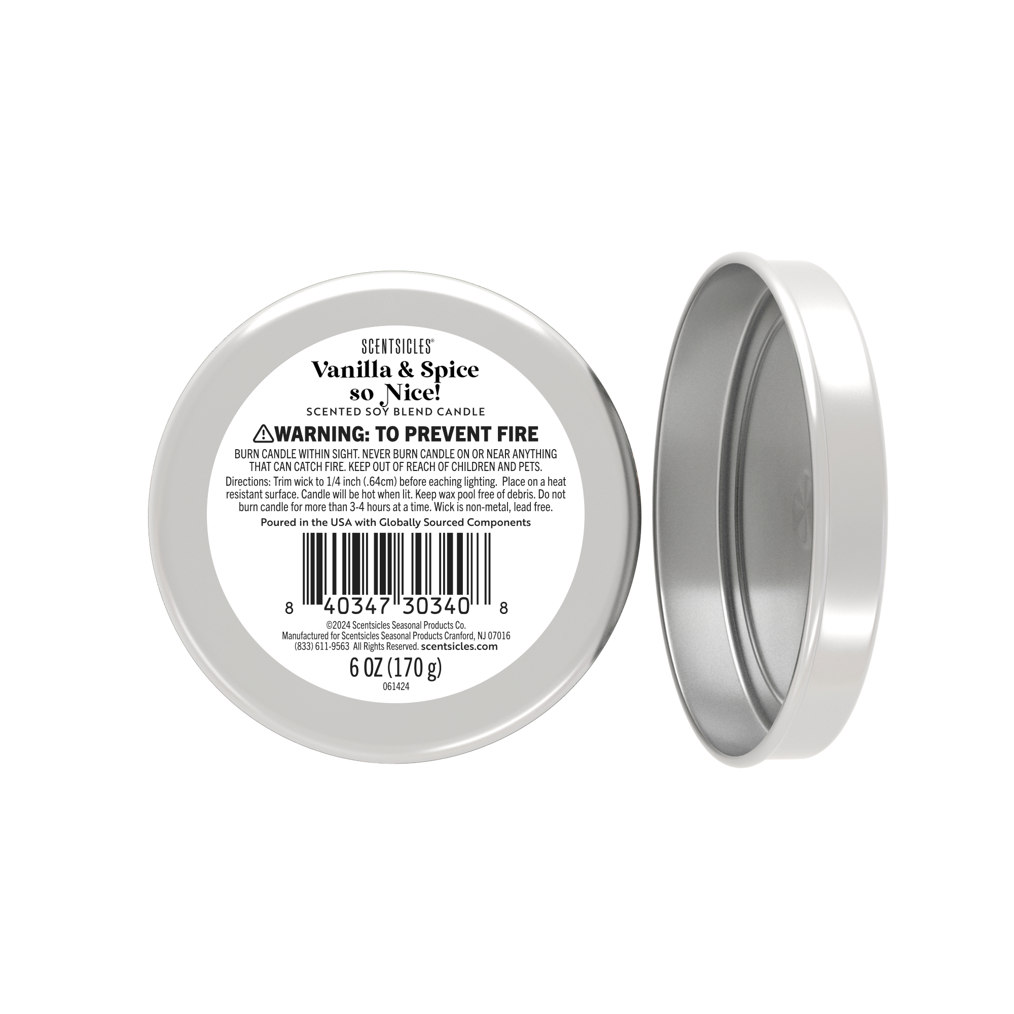 Scentsicles, 6oz Candle Tin, Vanilla + Spice So Nice!